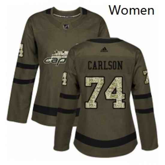 Womens Adidas Washington Capitals 74 John Carlson Authentic Green Salute to Service NHL Jersey
